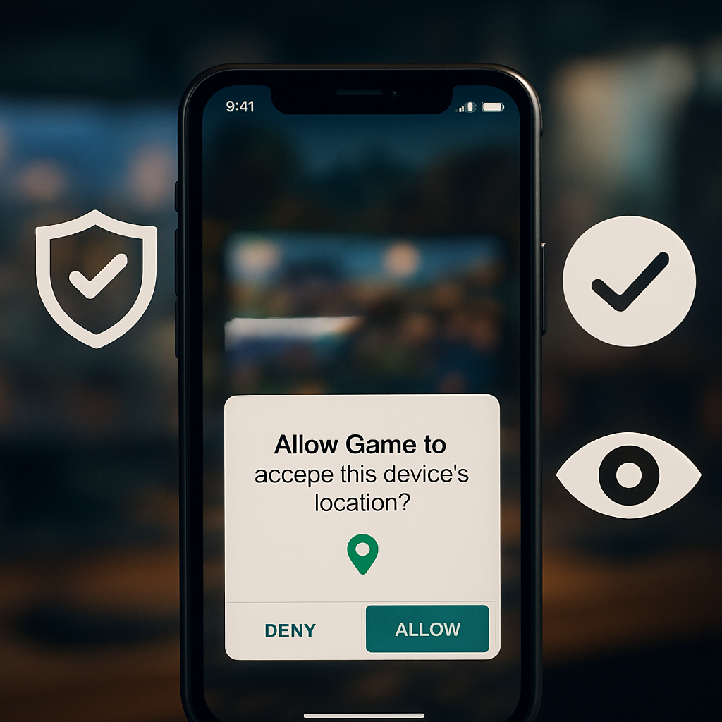 An artistic representation of Android game permissions affecting player trust, featuring a smartphone and