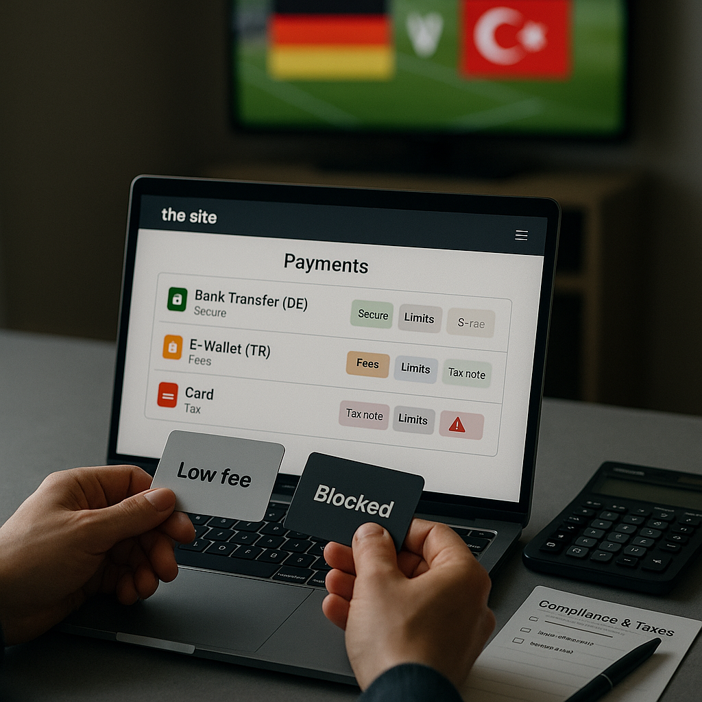 A photorealistic scene of a bettor’s desk: laptop with the site payment options and